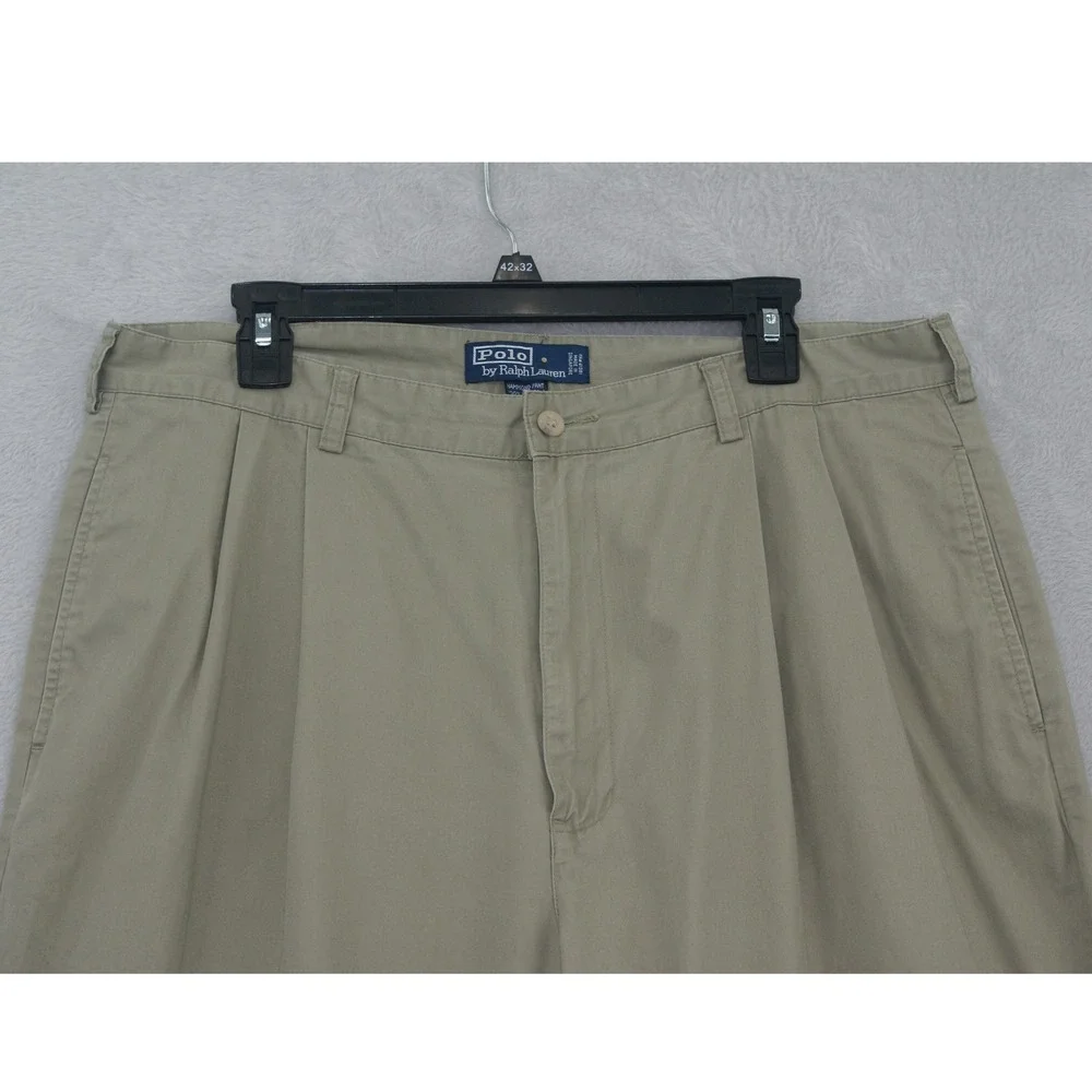 Vintage Polo Ralph Lauren Hammond Pant 38x32 Khaki Pleated Chino Made Singapore